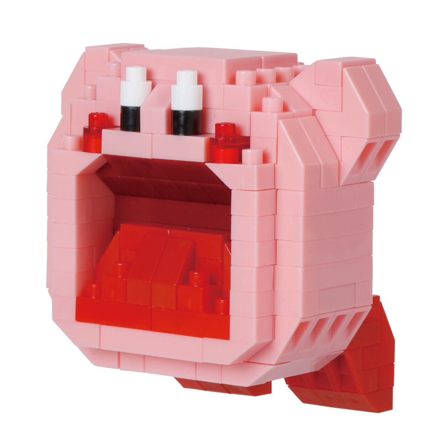 Assembled Kirby Inhale nanoblock model with a wide open mouth modeled in three dimensions