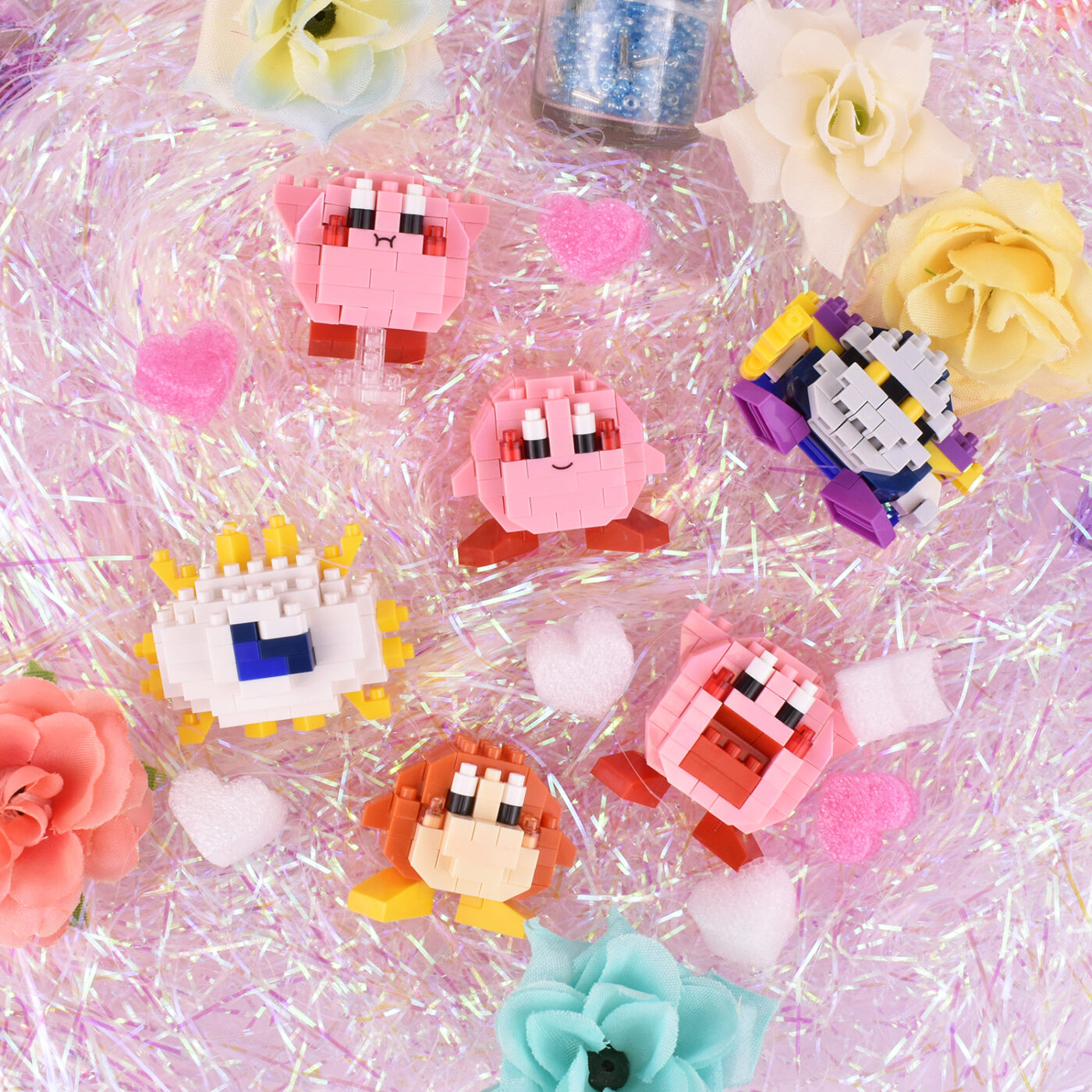 Six assembled mininano Kirby figures from the 2021 assortment including Meta Knight, Kracko and Waddle Dee