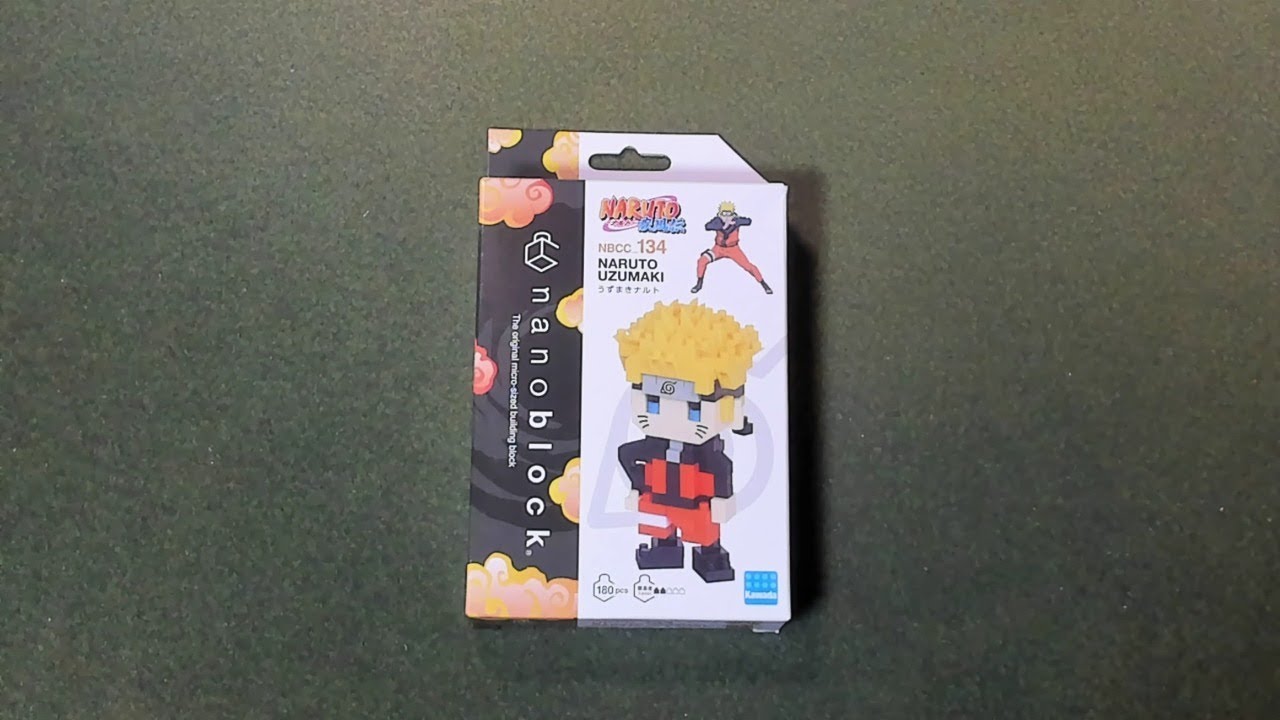 NBCC_134 Naruto Uzumaki Nanoblock package shown in a recorded build